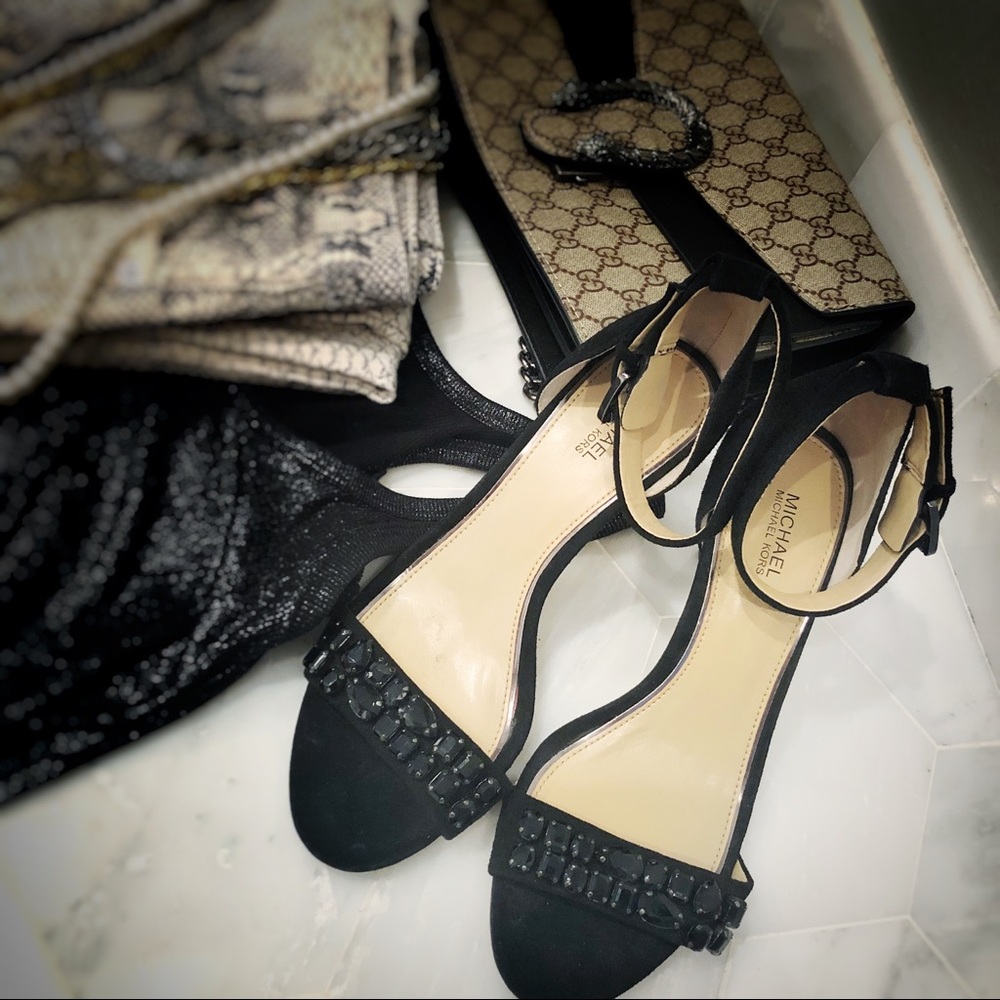 🌟Michael Kors Black Suede Rhinestone Heels: used